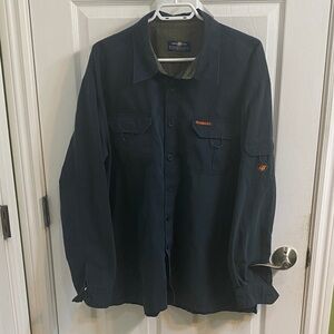 Bluebasic Heavy Cotton Nylon Navy Button Down Work Shirt Men’s Size XL Outdoor
